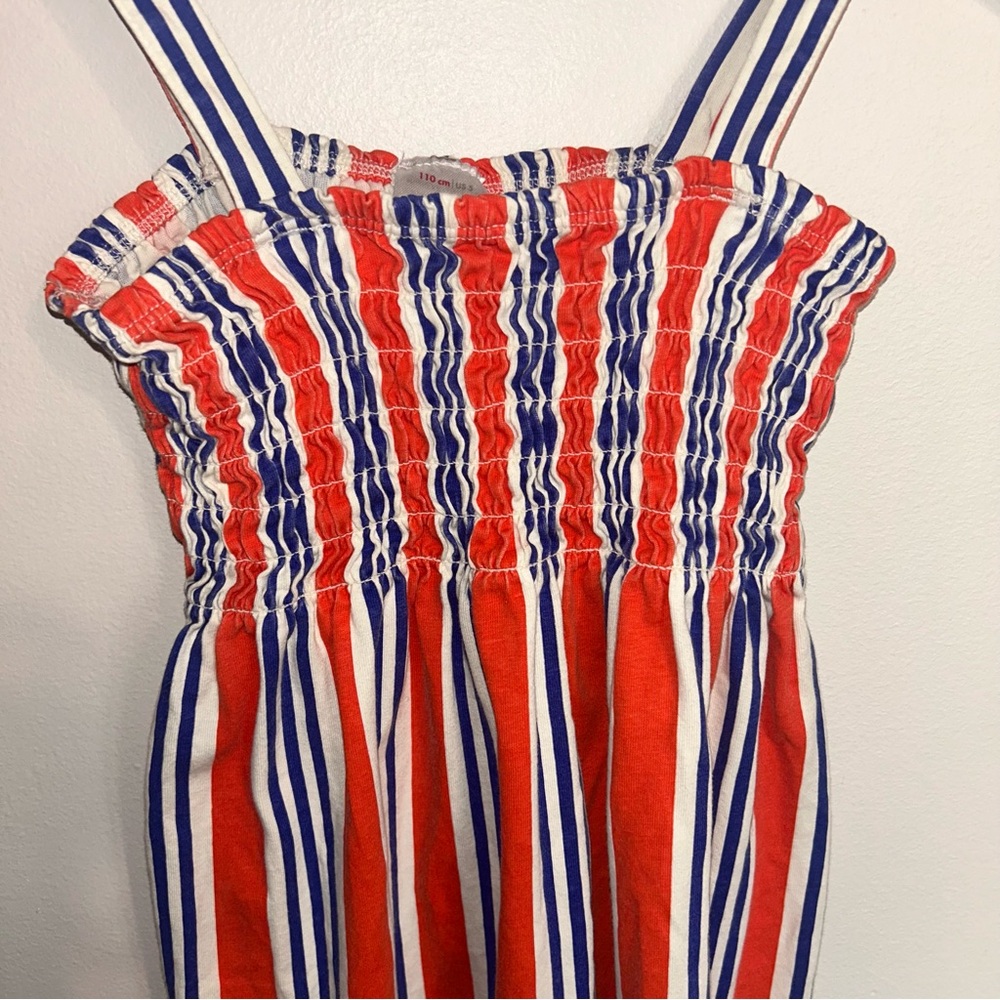Hanna Andersson Stripe Smocked Dress 110 cm / US 5 Blue Orange White Girls - Picture 3 of 6